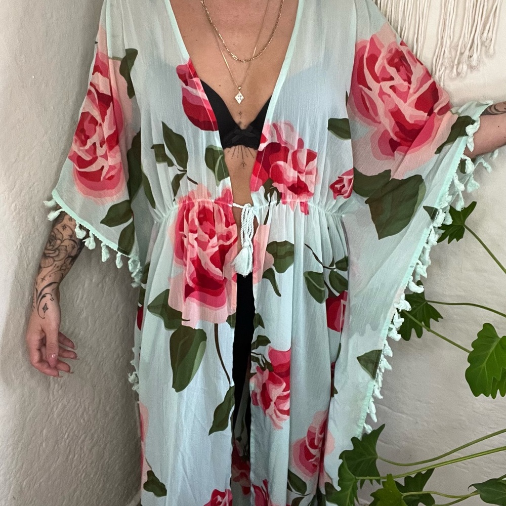 Floral Kimono Cover-Up with Tassels
